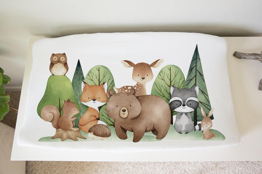 Woodland Animals Changing Pad Cover, Woodland Nursery Decor - Tiny Woodland