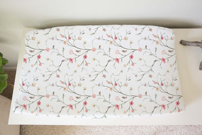 Mauve Floral Changing Pad, Boho Floral Nursery Bedding - Blush Wildflowers