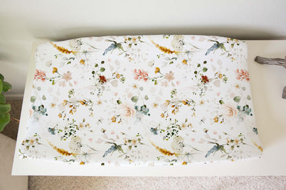 Wild Flower Nursery Bedding, Boho Floral Changing Pad Cover - Vintage Garden