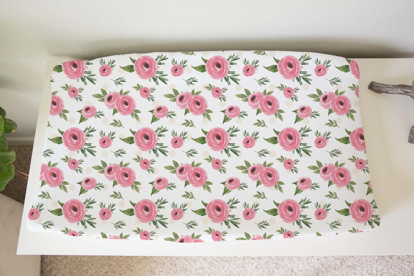 Floral Pink Changing Pad Cover, Pink Roses Nursery Bedding - Beary Pink