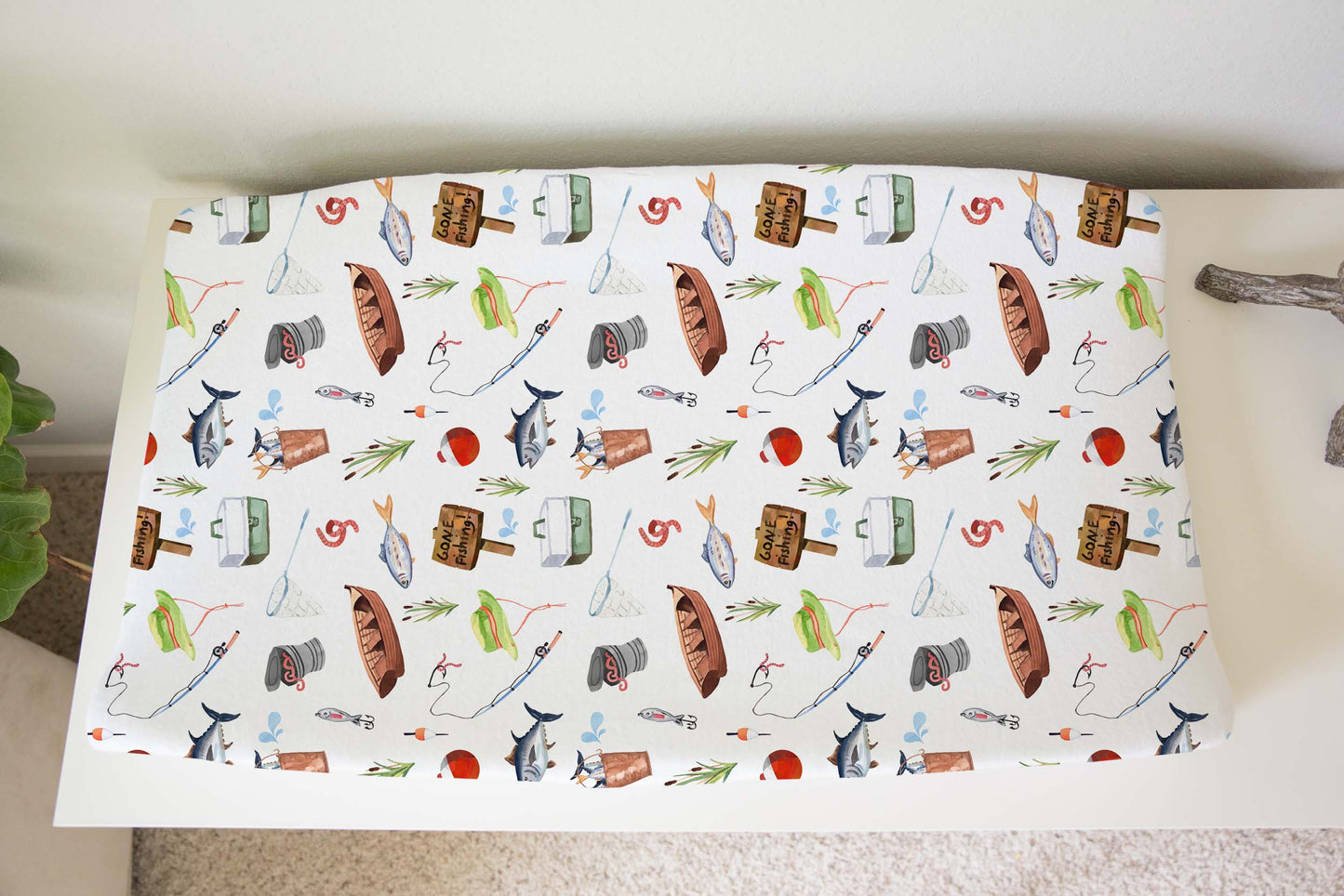 Fishing Changing Pad Cover, Fishing nursery decor - Little fisherman