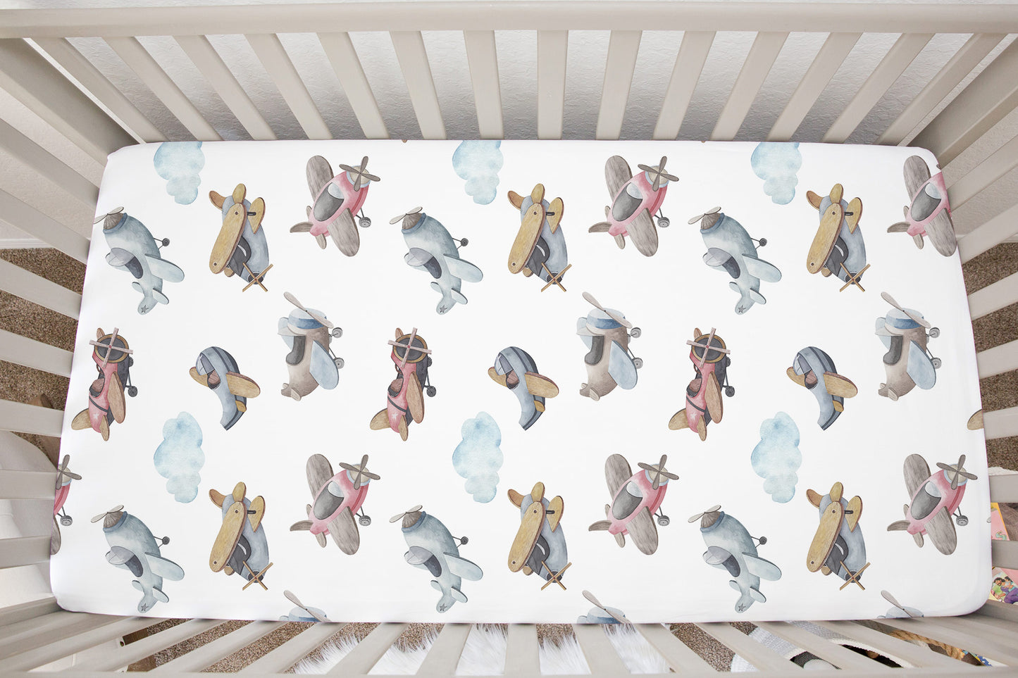 Airplanes Crib Sheet, Aviation Nursery Bedding- Little Aviator