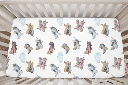 Airplanes Crib Sheet, Aviation Nursery Bedding- Little Aviator