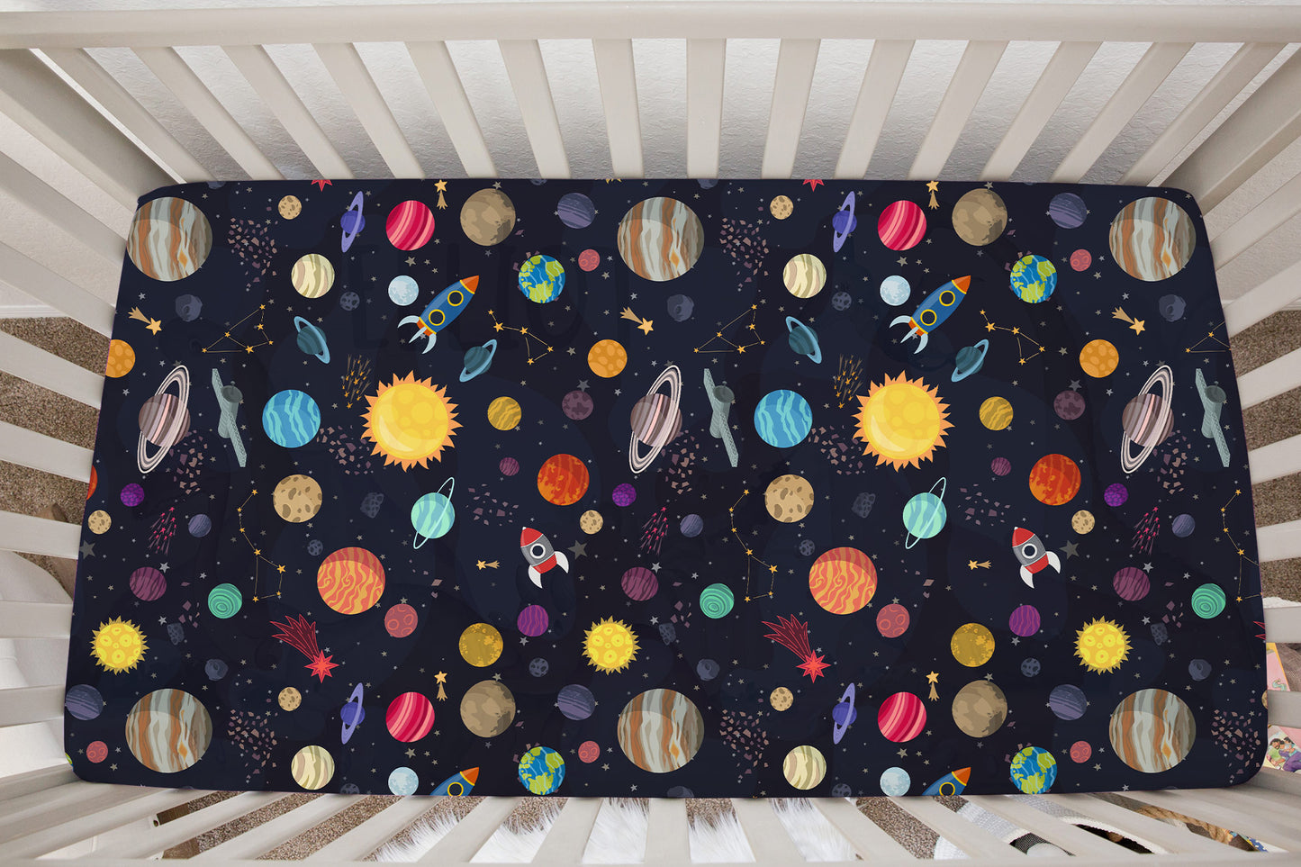 Outer Space Minky Crib Sheet, Space Nursery Bedding