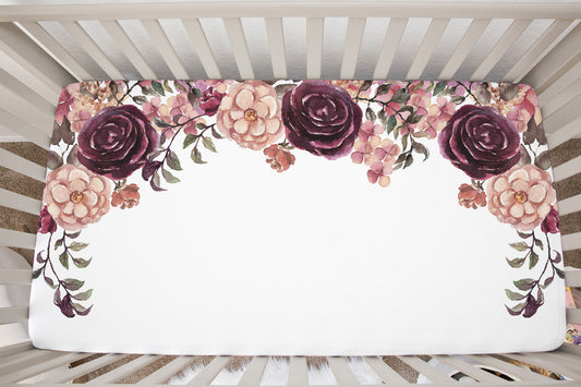 Roses Minky Crib Sheet, Floral Nursery Bedding - Rose Bloom