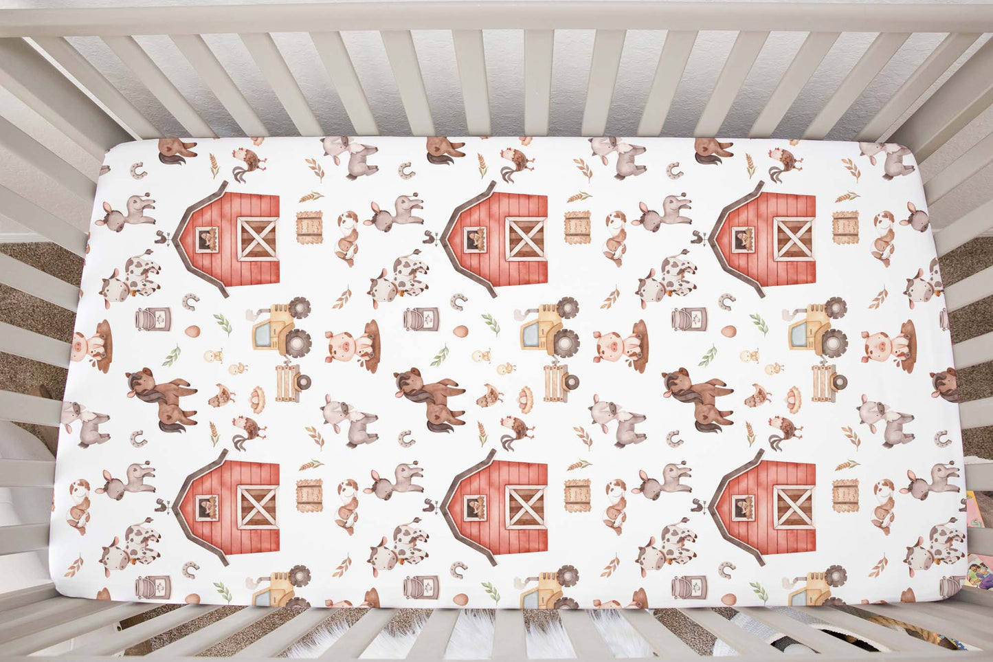 Farm Animals Crib Sheet, Barnyard Nursery Bedding - Lovely Farm