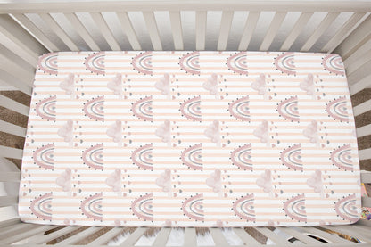 Pink Stripes Rainbow Minky Crib Sheet, Rainbow Nursery Bedding- Blush Rainbow