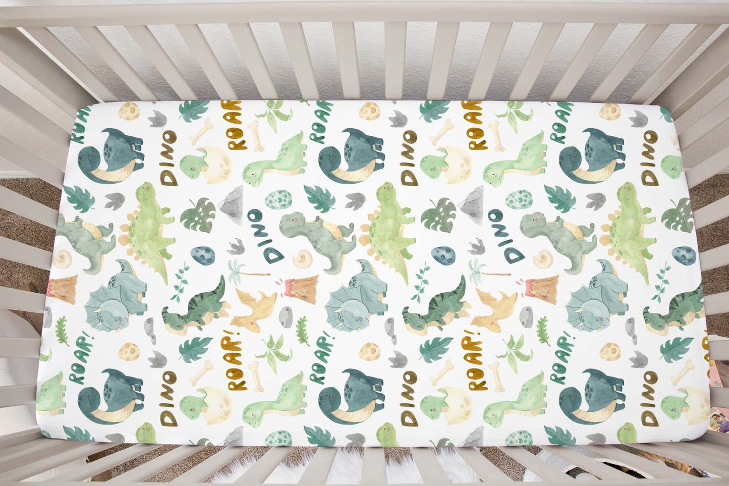 Dinosaur Crib Sheet, Dino Nursery Bedding- Prehistoric Friends