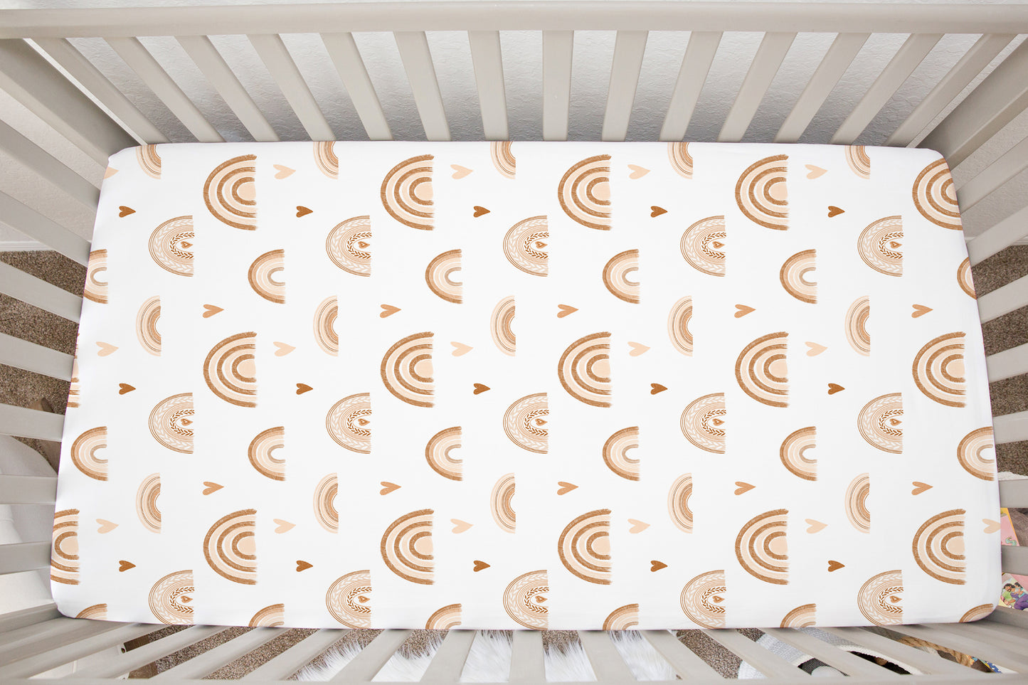 Earthy Rainbow Minky Crib Sheet, Hearts Rainbow Nursery Bedding- Earthy Rainbow