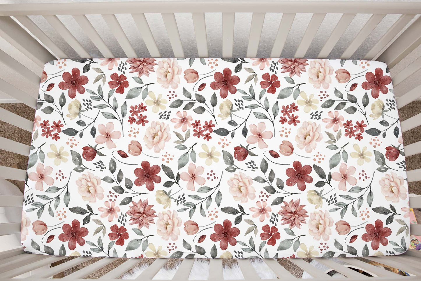 Peonies Crib Sheet, Floral Nursery Bedding- Peonies Garden