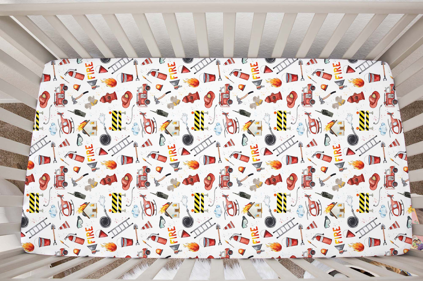 Fireman Crib Sheet, Fireman trucks Nursery Bedding - Little Hero