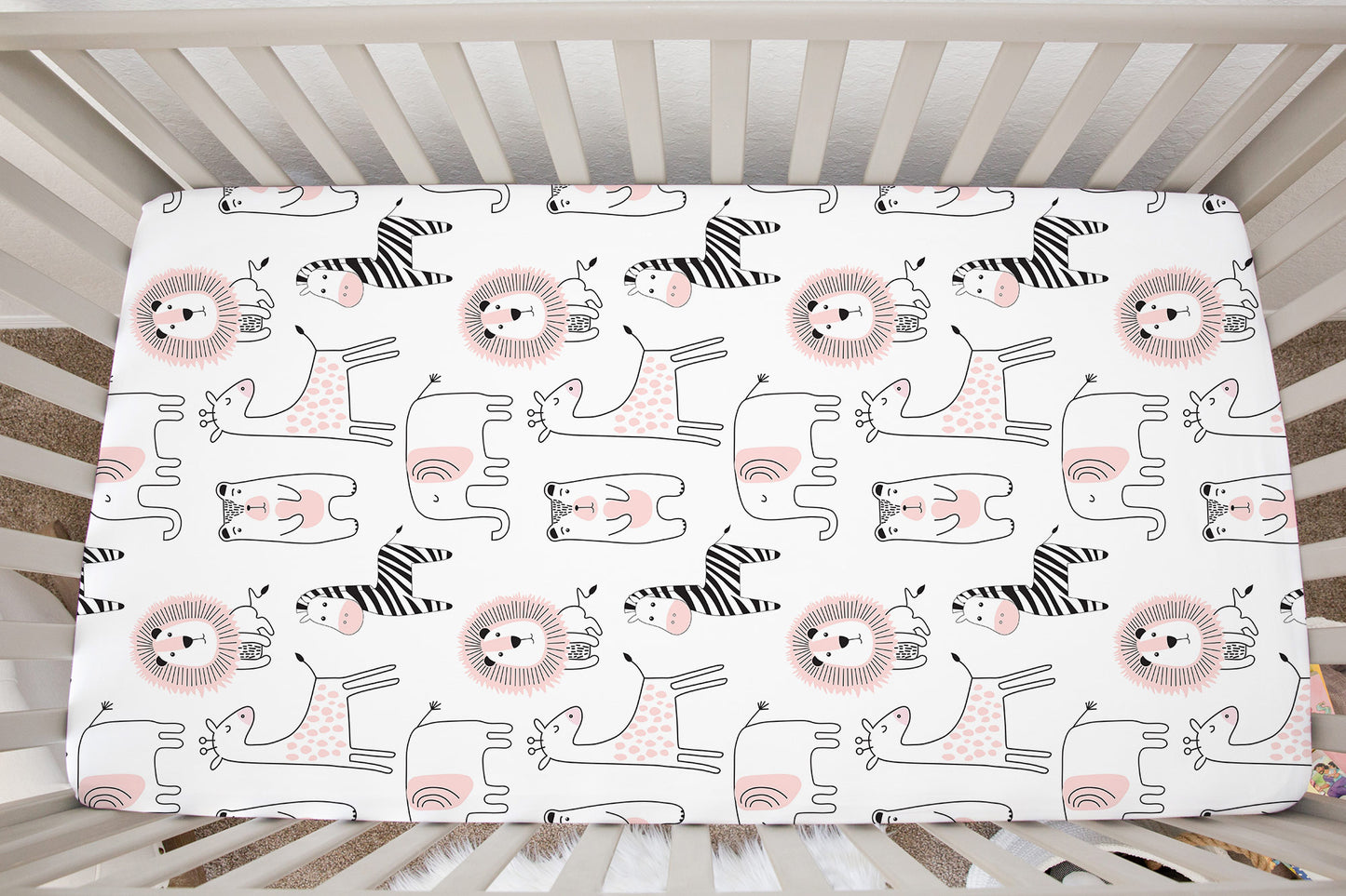 Pink Safari Minky Crib Sheet, Jungle Nursery Bedding