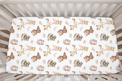 Woodland Animals Crib Sheet, Forest Girl Nursery Bedding - Forest Friends