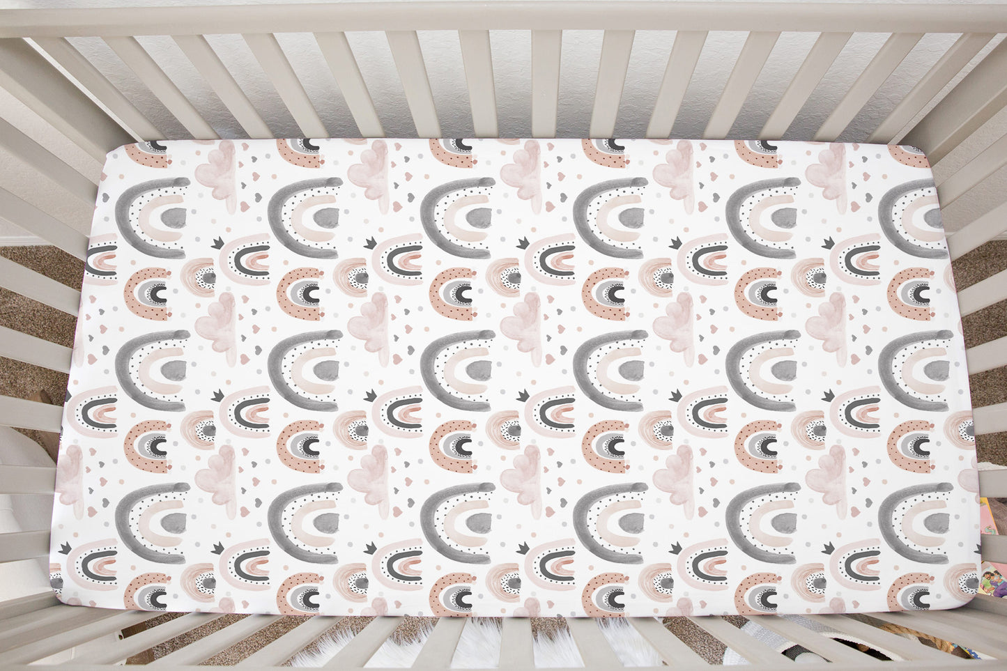 Clouds Rainbow Minky Crib Sheet, Rainbow Nursery Bedding- Blush Rainbow