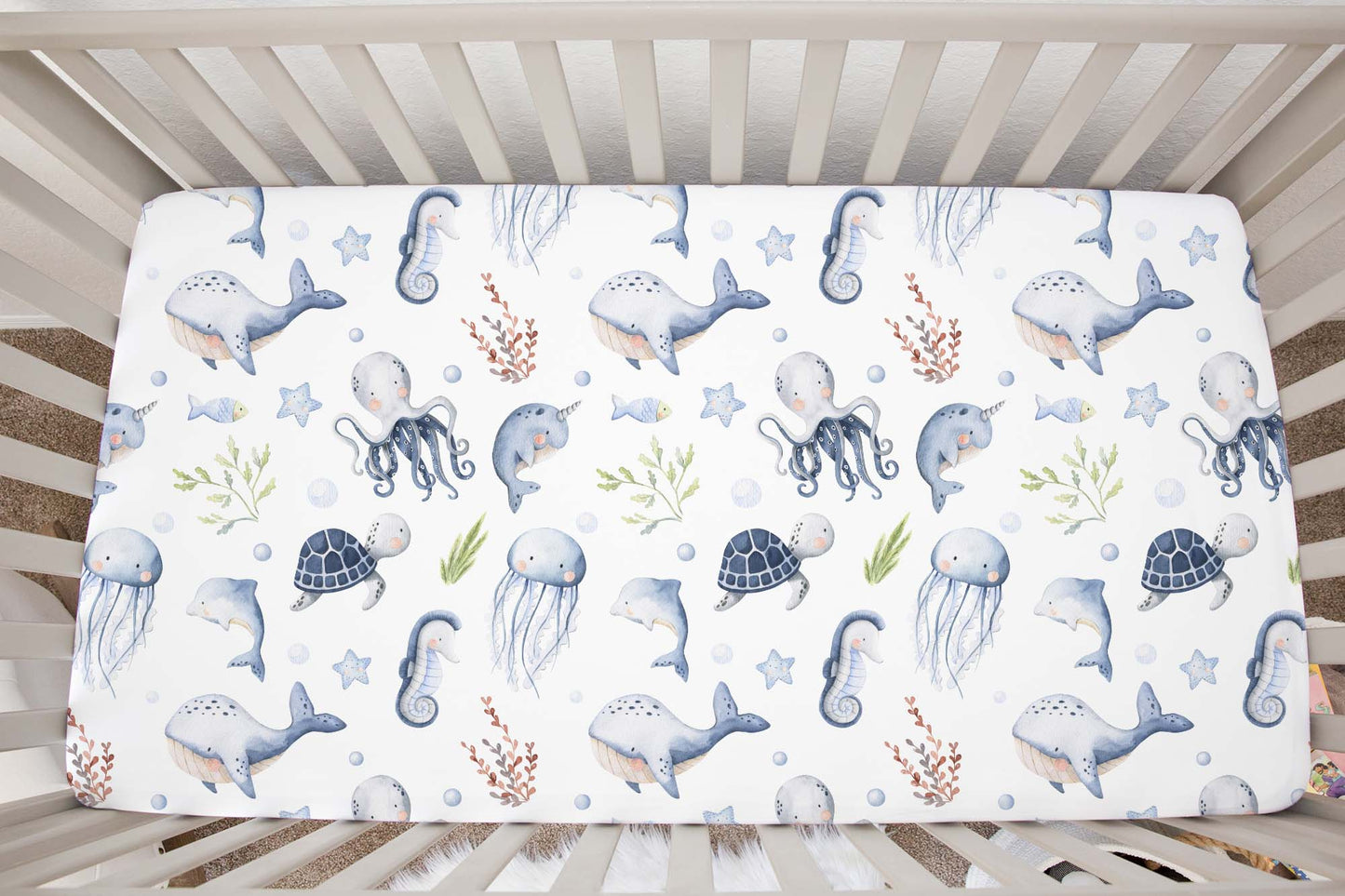 Under the sea Crib Sheet, Ocean Nursery Bedding- Little Ocean