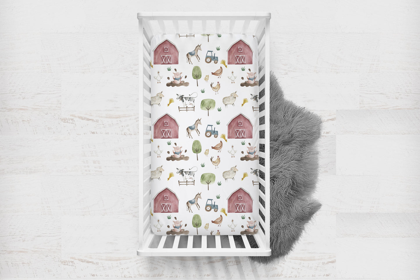 Farm Crib Sheet | Barnyard Nursery Bedding - The Farm