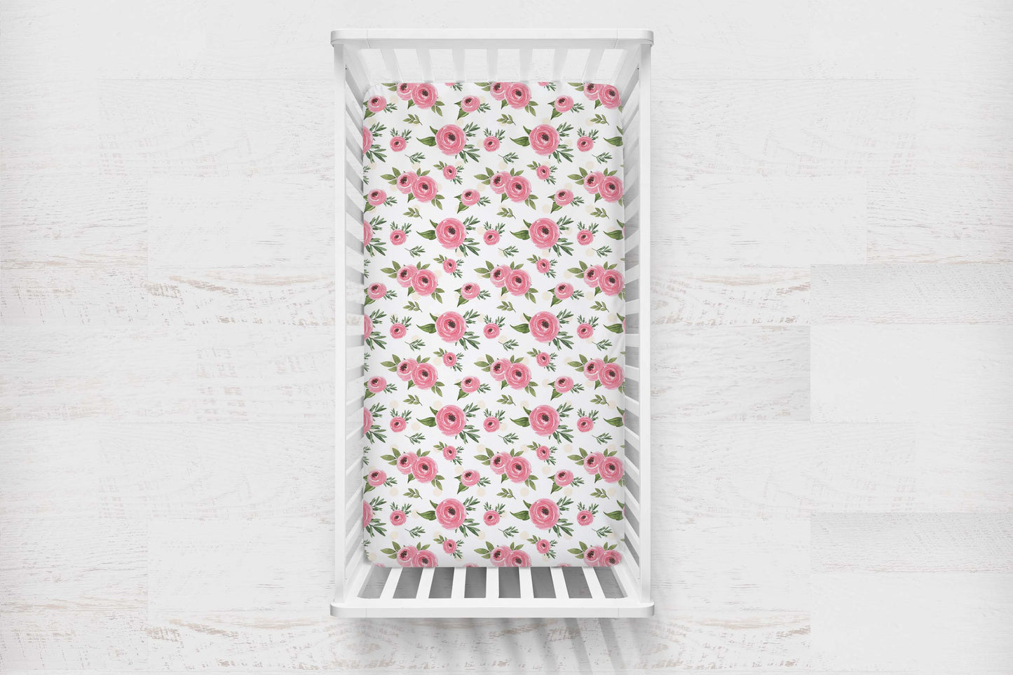 Pink Floral Crib Sheet, Roses Nursery Bedding - Beary pink