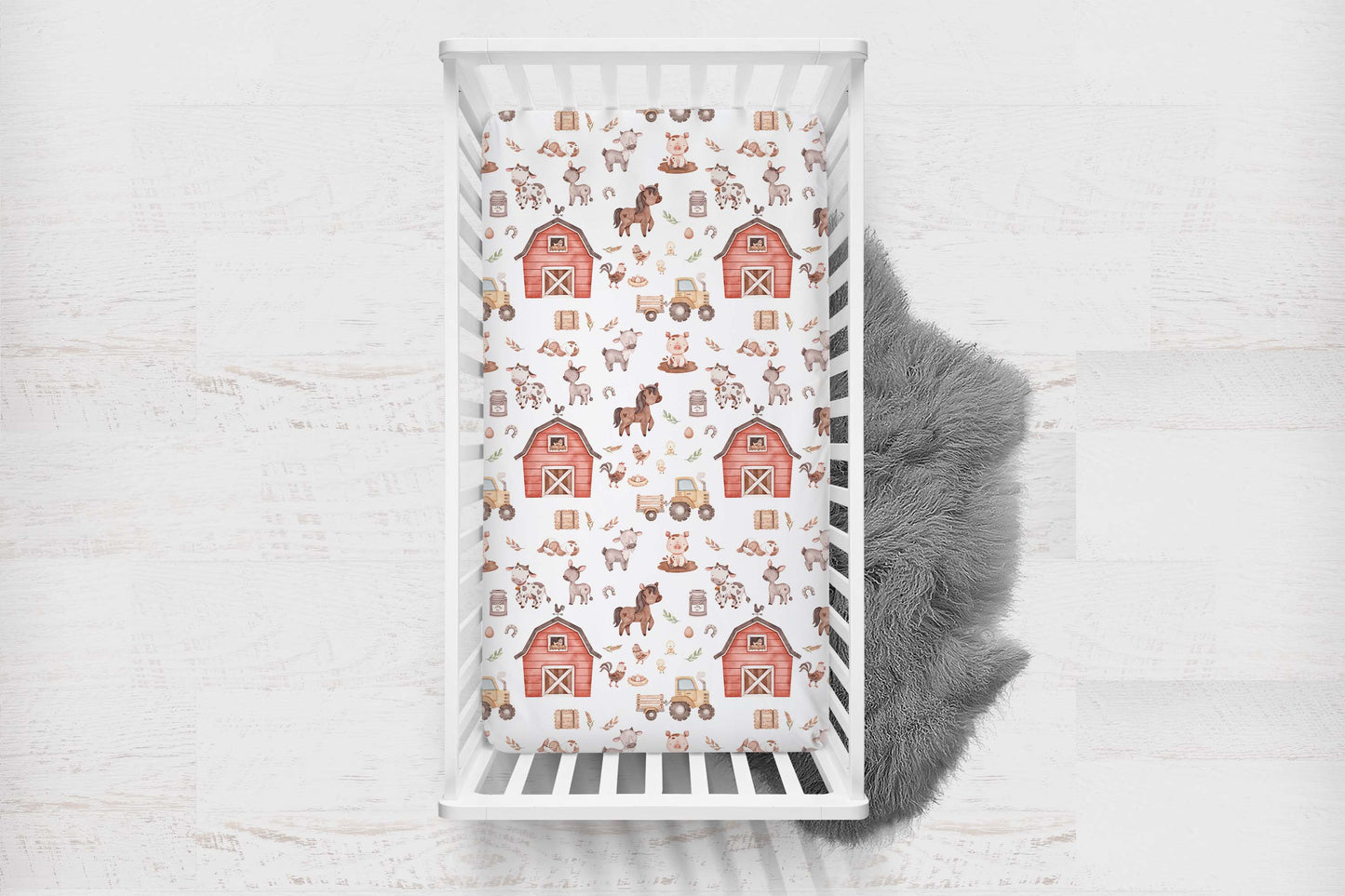 Farm Animals Crib Sheet, Barnyard Nursery Bedding - Lovely Farm