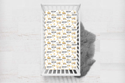 Construction Personalized Crib Sheet, Construction Nursery Bedding - Under construction