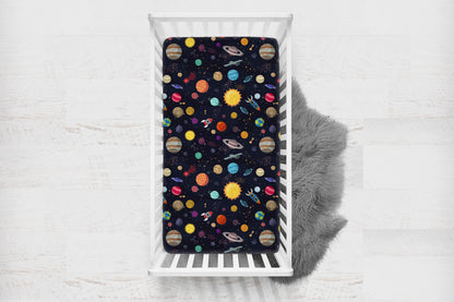 Outer Space Minky Crib Sheet, Space Nursery Bedding