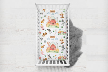 Farm Crib Sheet, Barnyard Nursery Bedding - Farm Babies