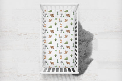 Baby Woodland Crib Sheet, Woodland Nursery Bedding- Tiny Woodland