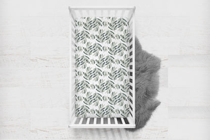 Olives Banches Crib Sheet, Greenery Nursery Bedding