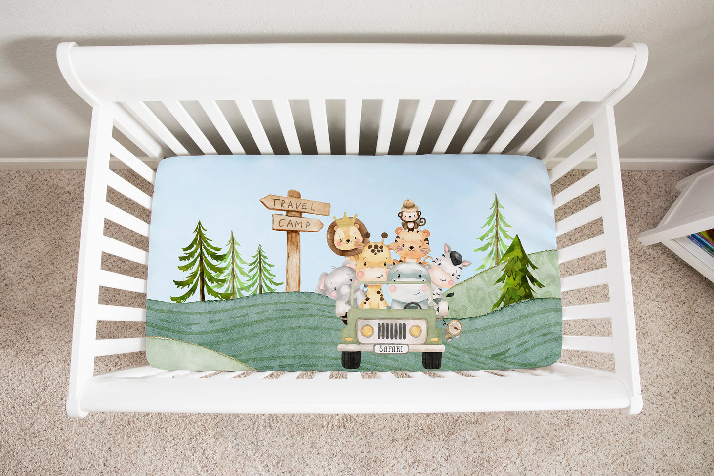 Jeep Fitted Crib Sheet, Jungle Nursery Bedding - Safari Explorer