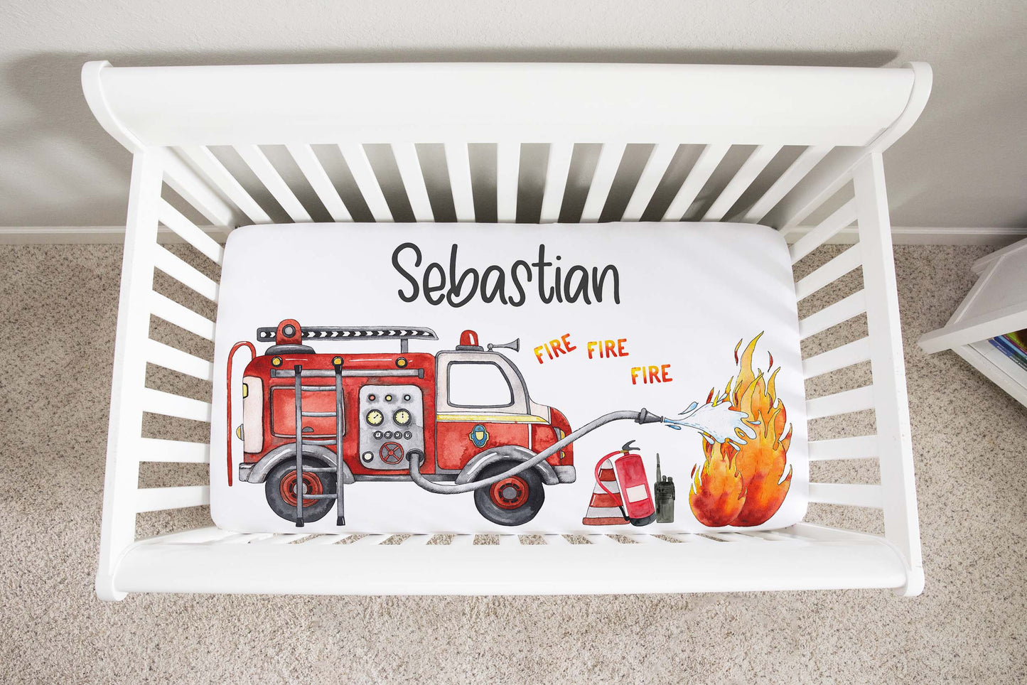 Fireman Personalized Crib Sheet, Fireman Nursery Bedding - Little Hero