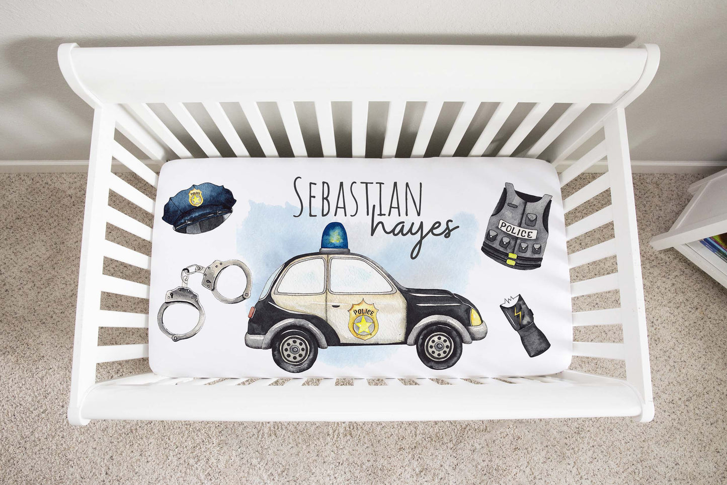 Police Personalized Crib Sheet, Policeman Nursery Bedding - Little Police