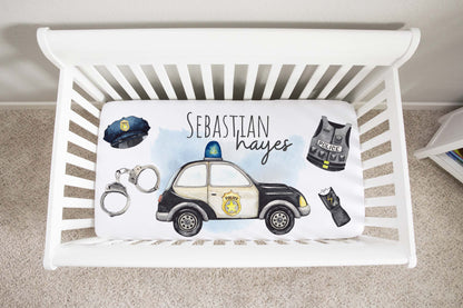 Police Personalized Crib Sheet, Policeman Nursery Bedding - Little Police