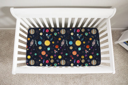 Outer Space Minky Crib Sheet, Space Nursery Bedding