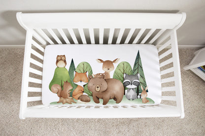 Tiny Woodland Crib Sheet, Woodland Nursery Bedding- Tiny Woodland