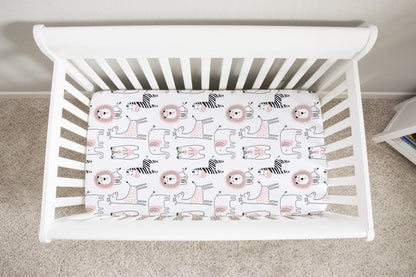 Pink Safari Minky Crib Sheet, Jungle Nursery Bedding