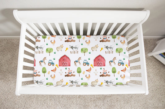 Farm Crib Sheet, Barnyard Nursery Bedding - Farm Sweet Farm