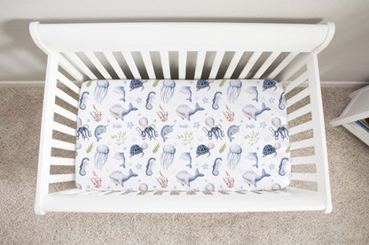 Under the sea Crib Sheet, Ocean Nursery Bedding- Little Ocean