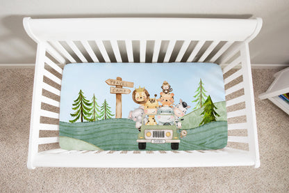 Jeep Minky Crib Sheet, Jungle Nursery Bedding - Safari Explorer