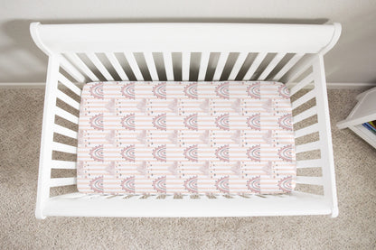 Pink Stripes Rainbow Minky Crib Sheet, Rainbow Nursery Bedding- Blush Rainbow