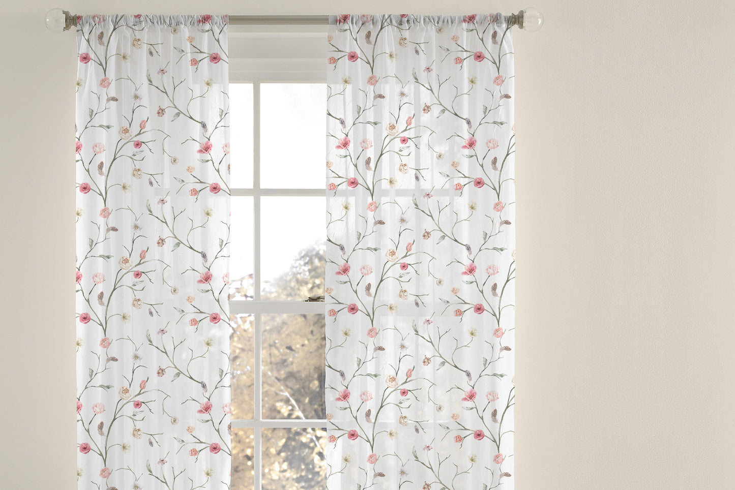 Boho Floral sheer Curtains, floral Nursery Curtains - Blush Wildflowers