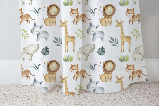 Safari Animals Curtain, Single Panel, Jungle Nursery Decor - Baby Africa