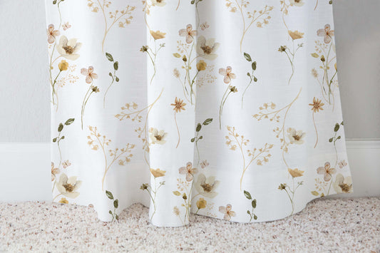 Wildflower Nursery Curtains, Wild Flowers Curtain Single Panel - Mustard Wildflowers