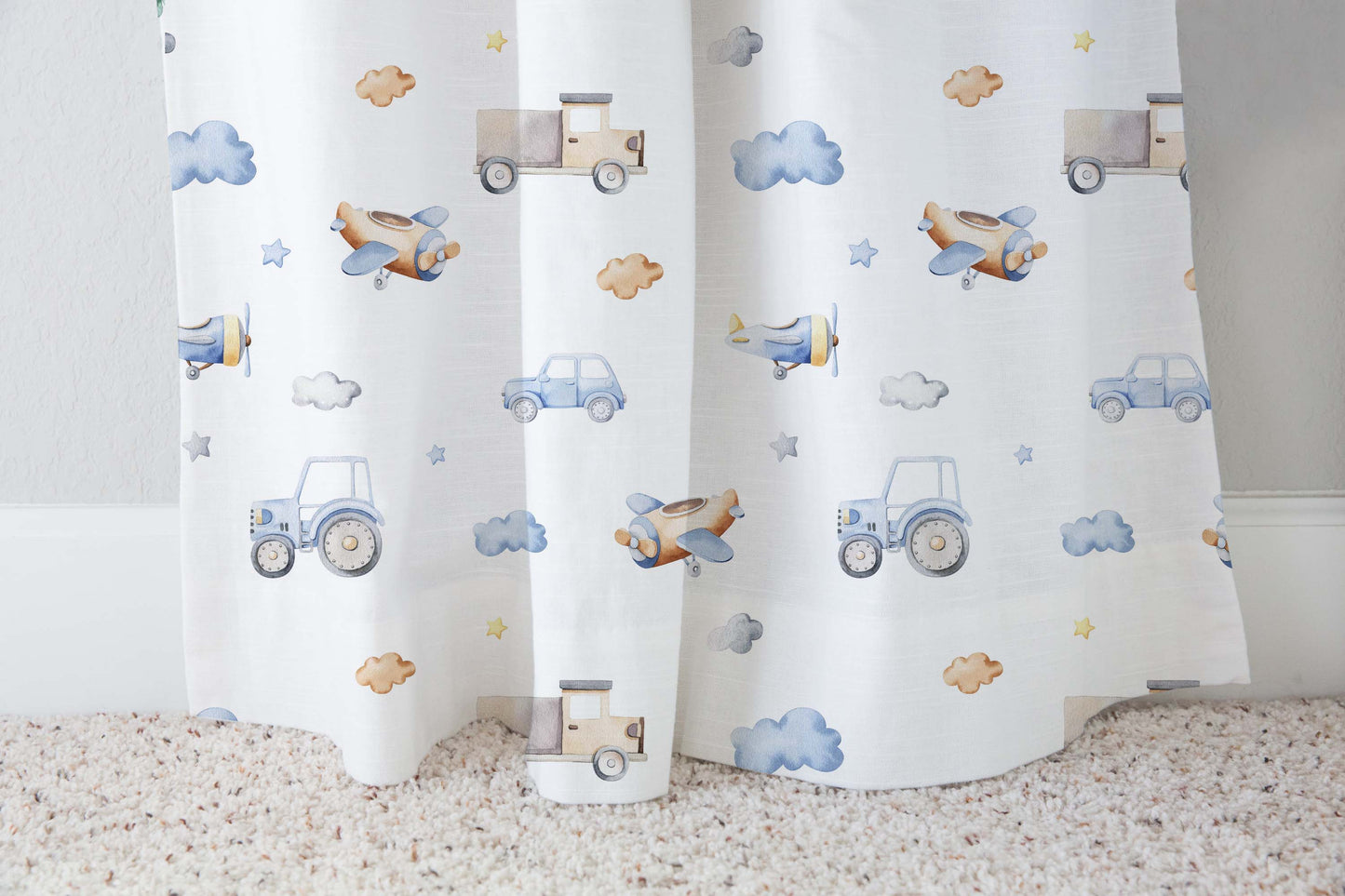 Transport Vehicles Curtain, Transportation Nursery Decor - Blue Transportation