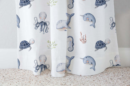 Under the Sea Nursery Curtains Single Panel | Sea Animals Nursery Decor - Little Ocean