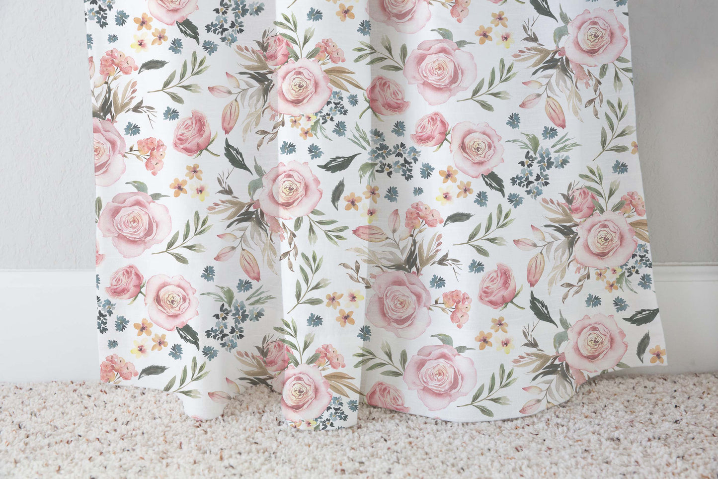 Pink Roses Curtain, Watercolor Floral curtain panels - Candy Rose