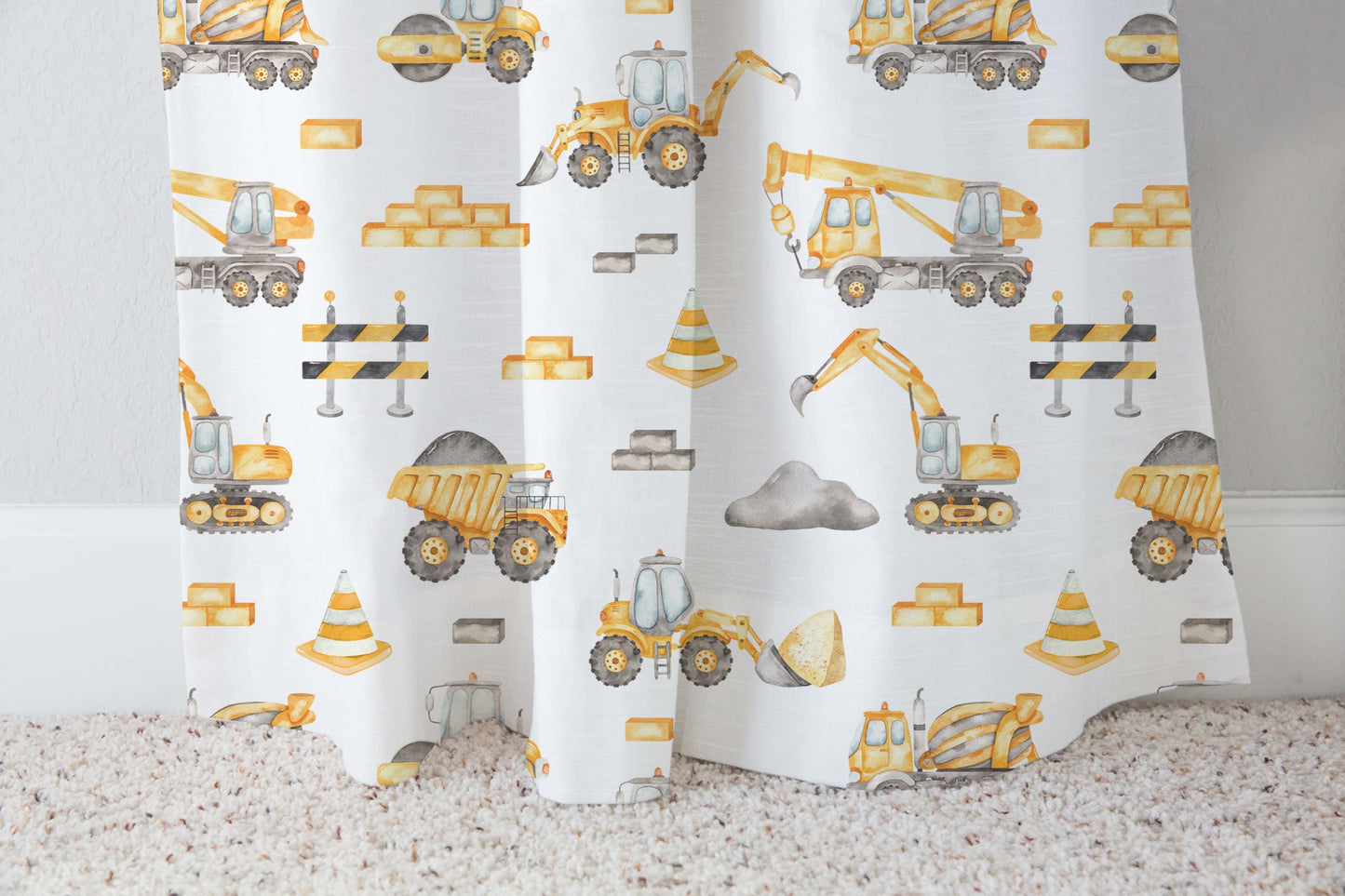 Construction truck curtain single panel, Construction nursery decor - Under Construction