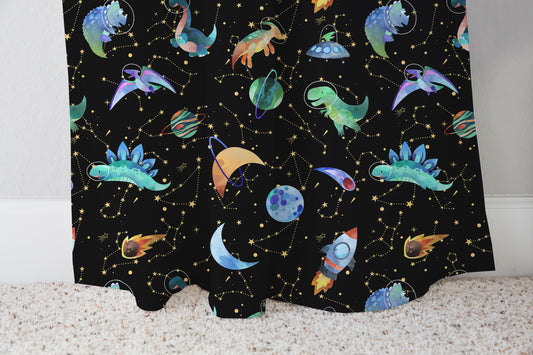 Dino Space Curtain single panel, Planets Nursery Decor