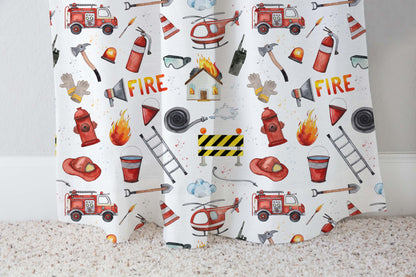 Fireman Curtain, Single Panel, Firefighter nursery decor - Little Hero