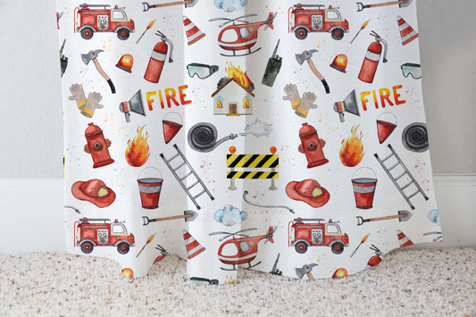 Fireman Curtain, Single Panel, Firefighter nursery decor - Little Hero