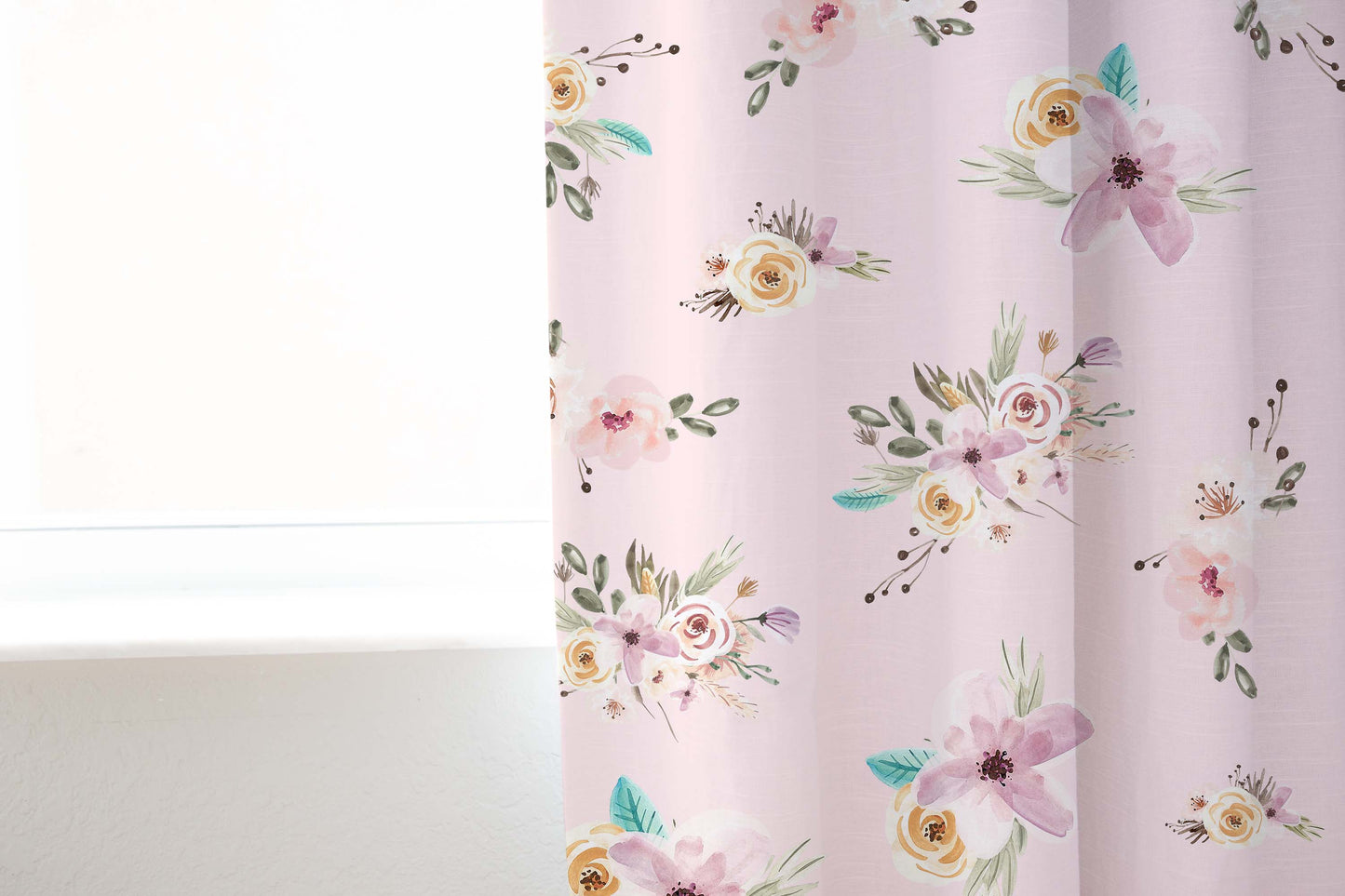 Pink Floral Curtains, Floral Nursery Decor - Forest Friends