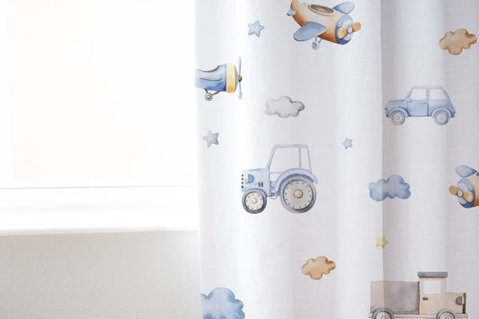 Transport Vehicles Curtain, Transportation Nursery Decor - Blue Transportation